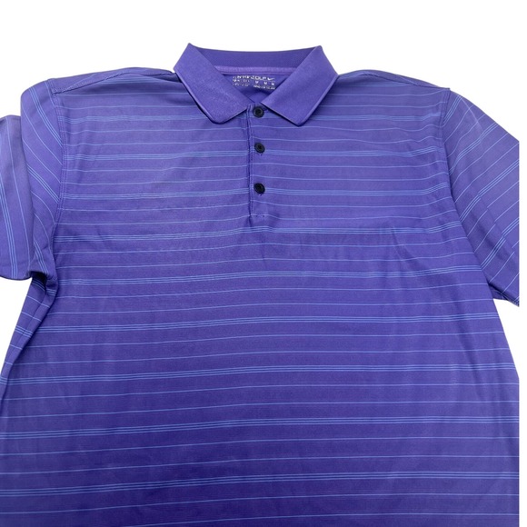 Nike Dri-FIT Golf Polo Shirt Mens Medium Purple Striped Short‎ Sleeve - Picture 1 of 2